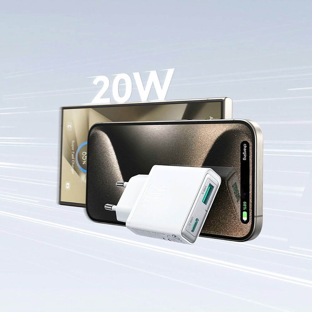 joyroom super slim dual port 20w бял