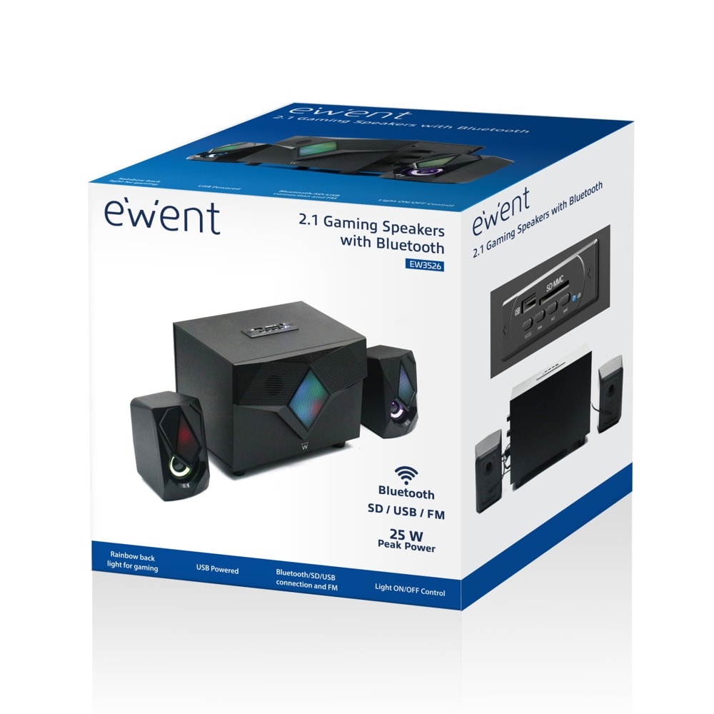 Ewent EW3526 2.1 FM Radio USB SD AUX Bluetooth