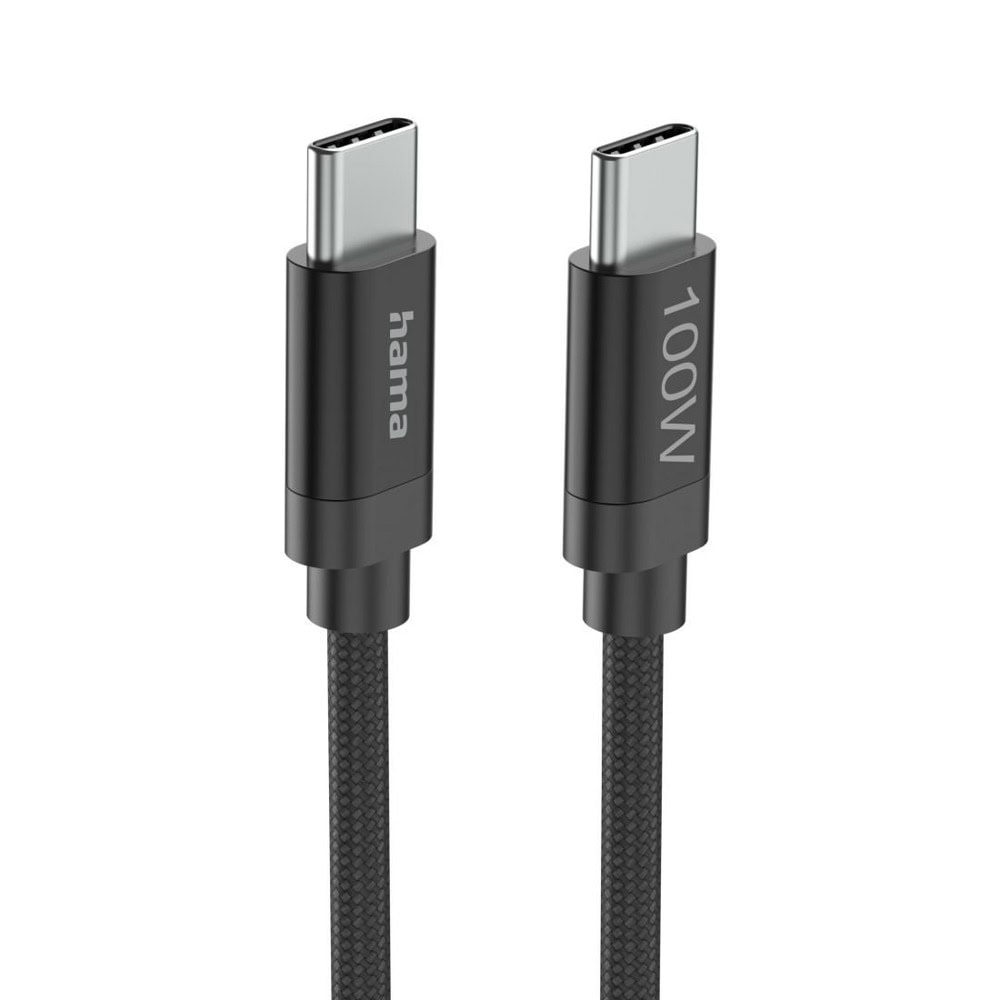 кабел hama fabric usb-c m to usb-c m 100w 3m black
