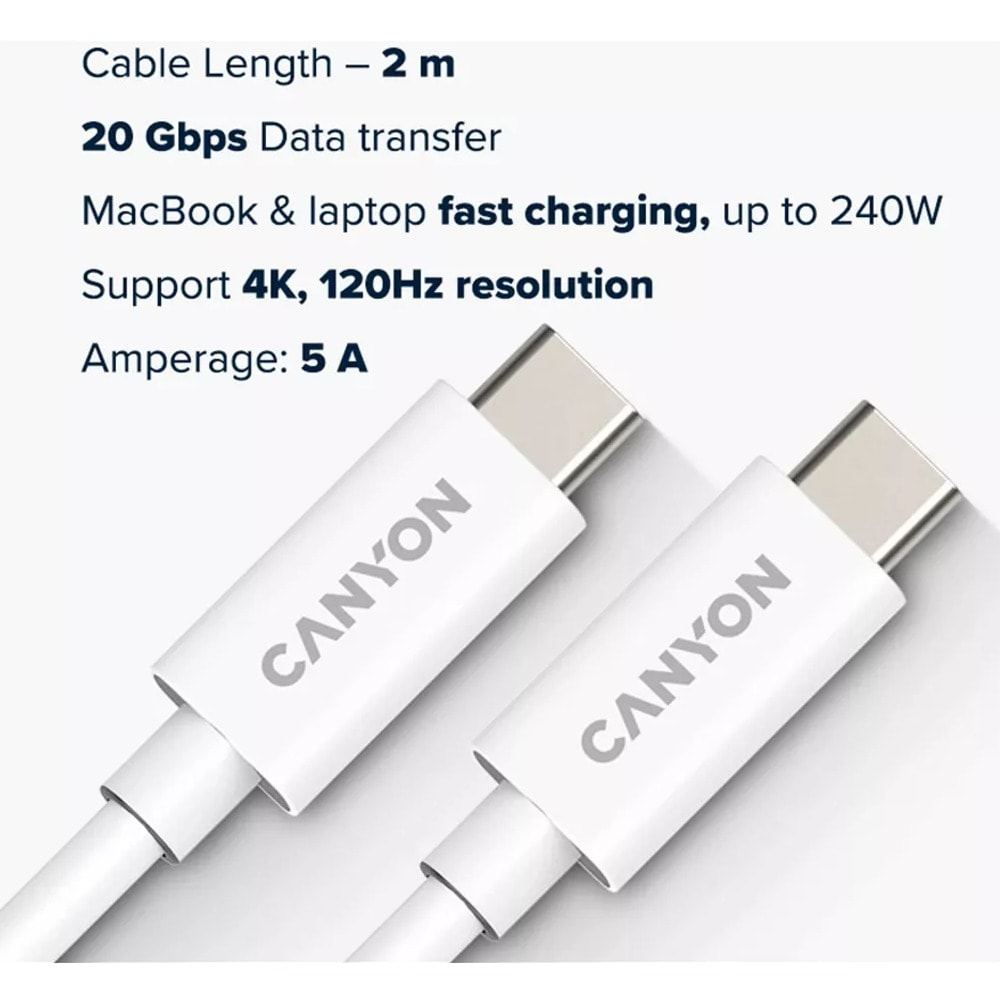 Кабел Canyon UC-42 USB-C м to USB-C м 2m White