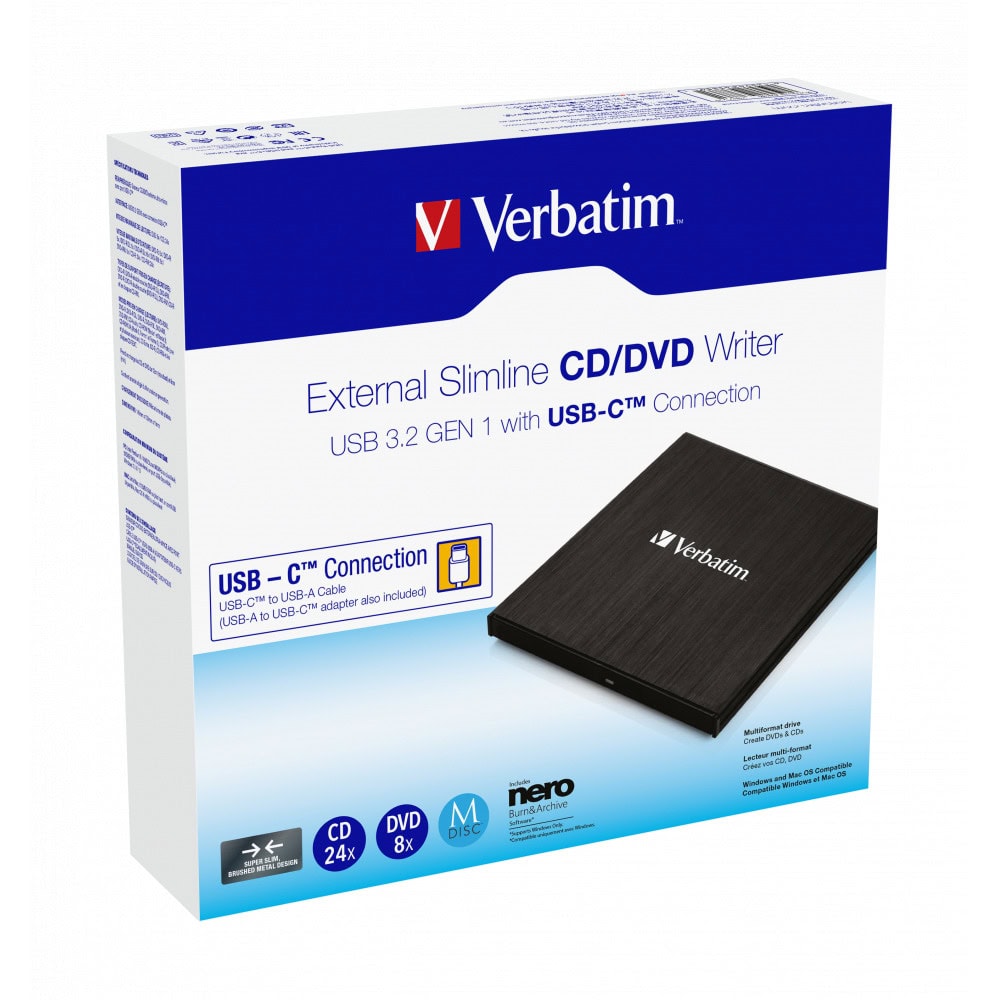 Verbatim Slimline CD/DVD Writer USB 3.2