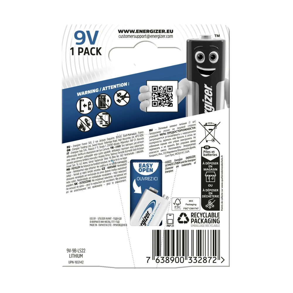 Energizer Lithium 9V 1pc | JAR Computers Energizer Lithium 9V 1pc