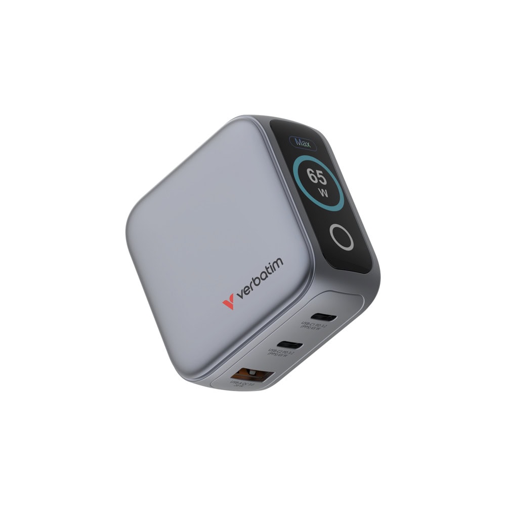 verbatim mini gan charger with display grey 30238