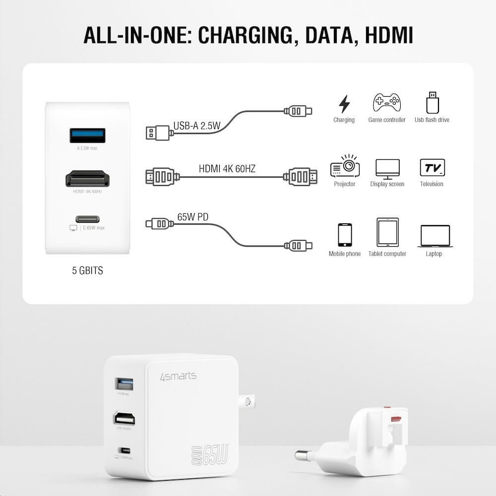 4smarts 3-in-1 gan flex travel 65w бял | JAR Computers 4smarts 3-in-1 gan flex travel 65w бял