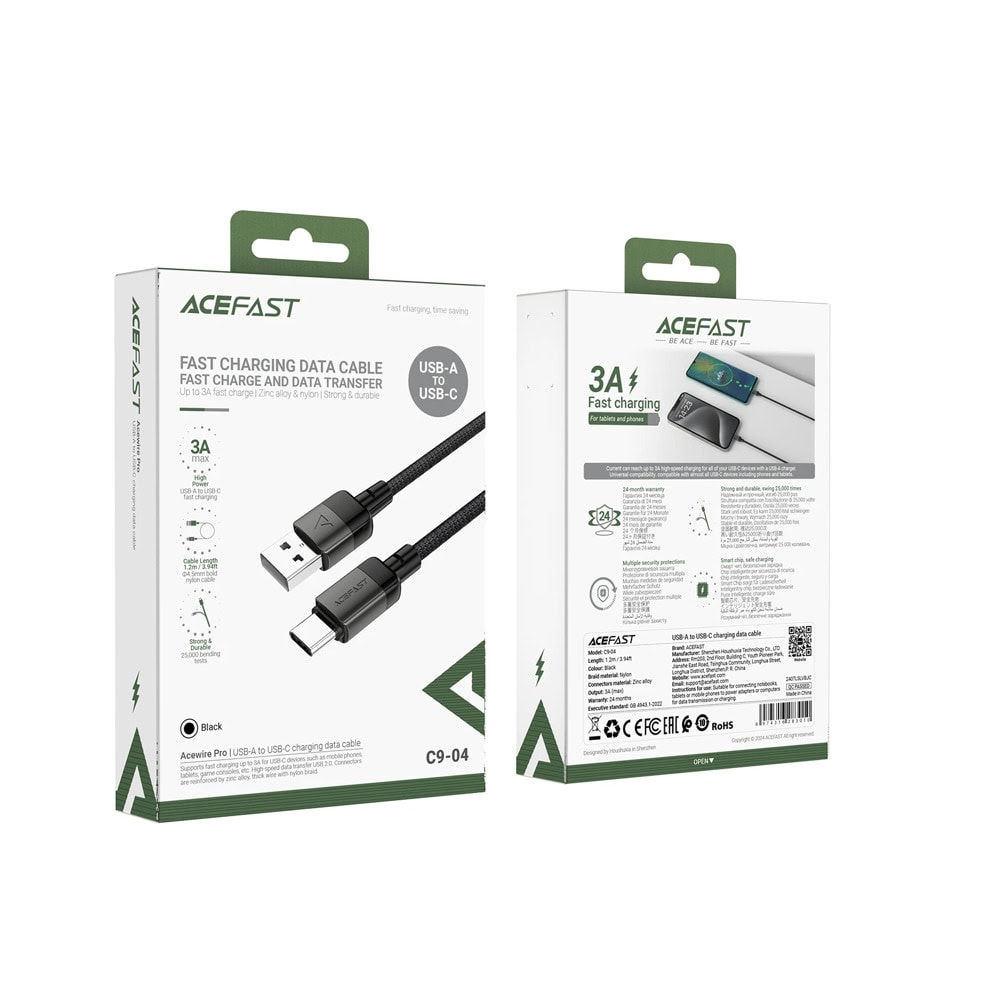 кабел acefast usb am to usb cm black