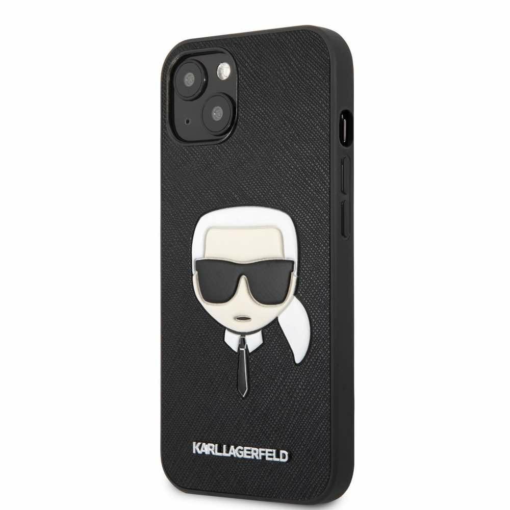Saffiano Karl Head Leather за iPhone 13 черен