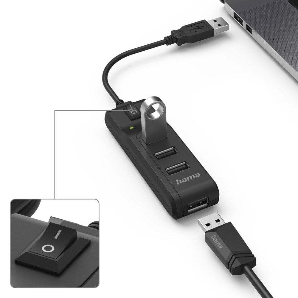 USB хъб Hama USB 2.0 4ports 480 Mbit/s черен
