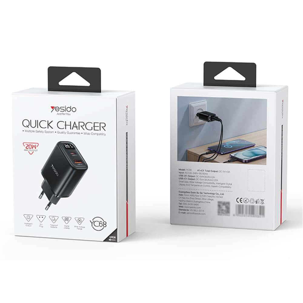 yesido yc68 digital display dual fast 20w черен