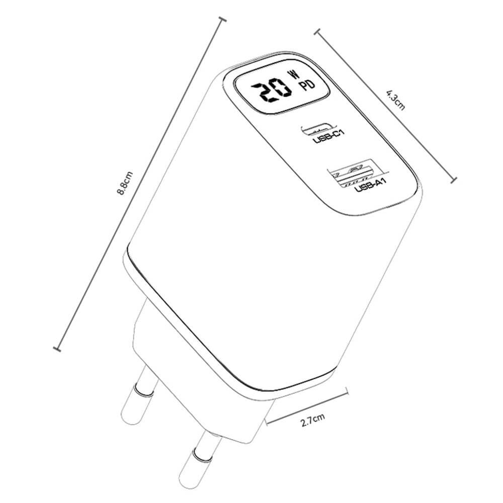 yesido yc68 digital display dual fast 20w черен
