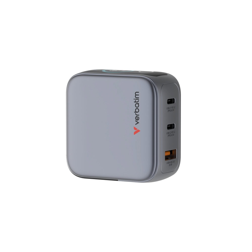 verbatim mini gan charger with display grey 30238