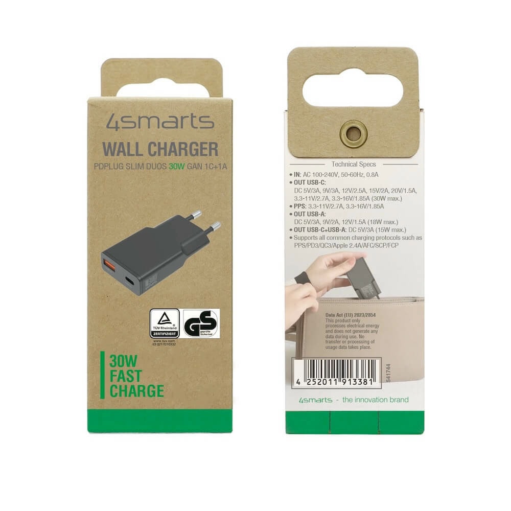 4smarts GaN Duos Slim 30W PD черен | JAR Computers 4smarts GaN Duos Slim 30W PD черен