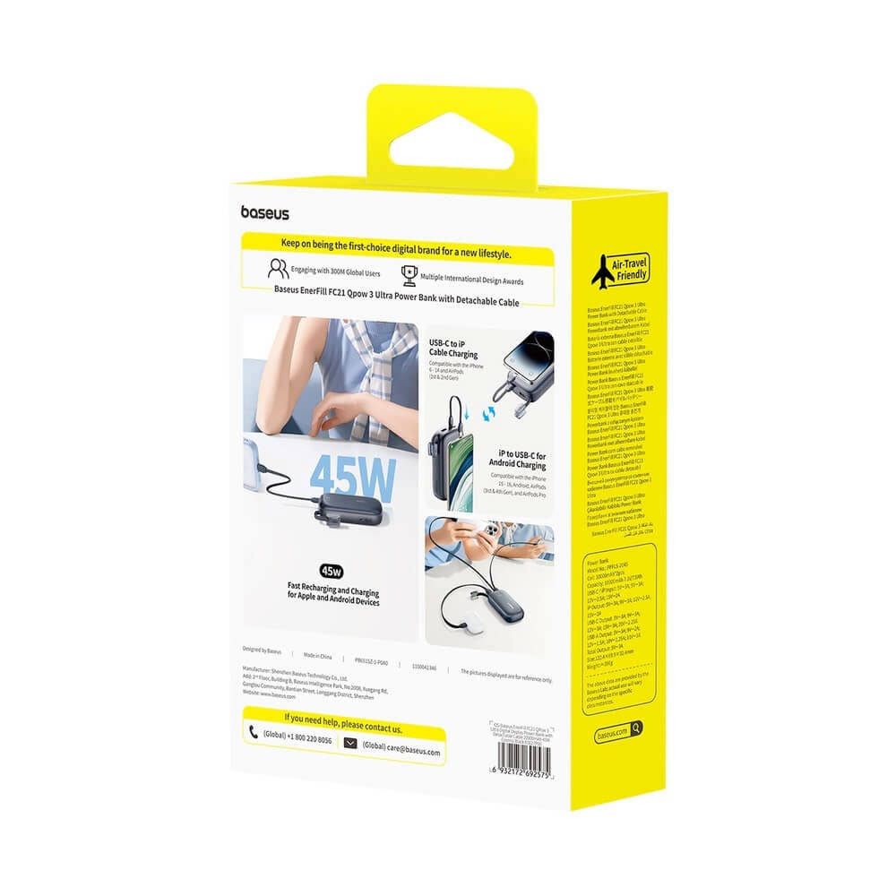 baseus qpow3 ultra enerfill power bank 45w черен