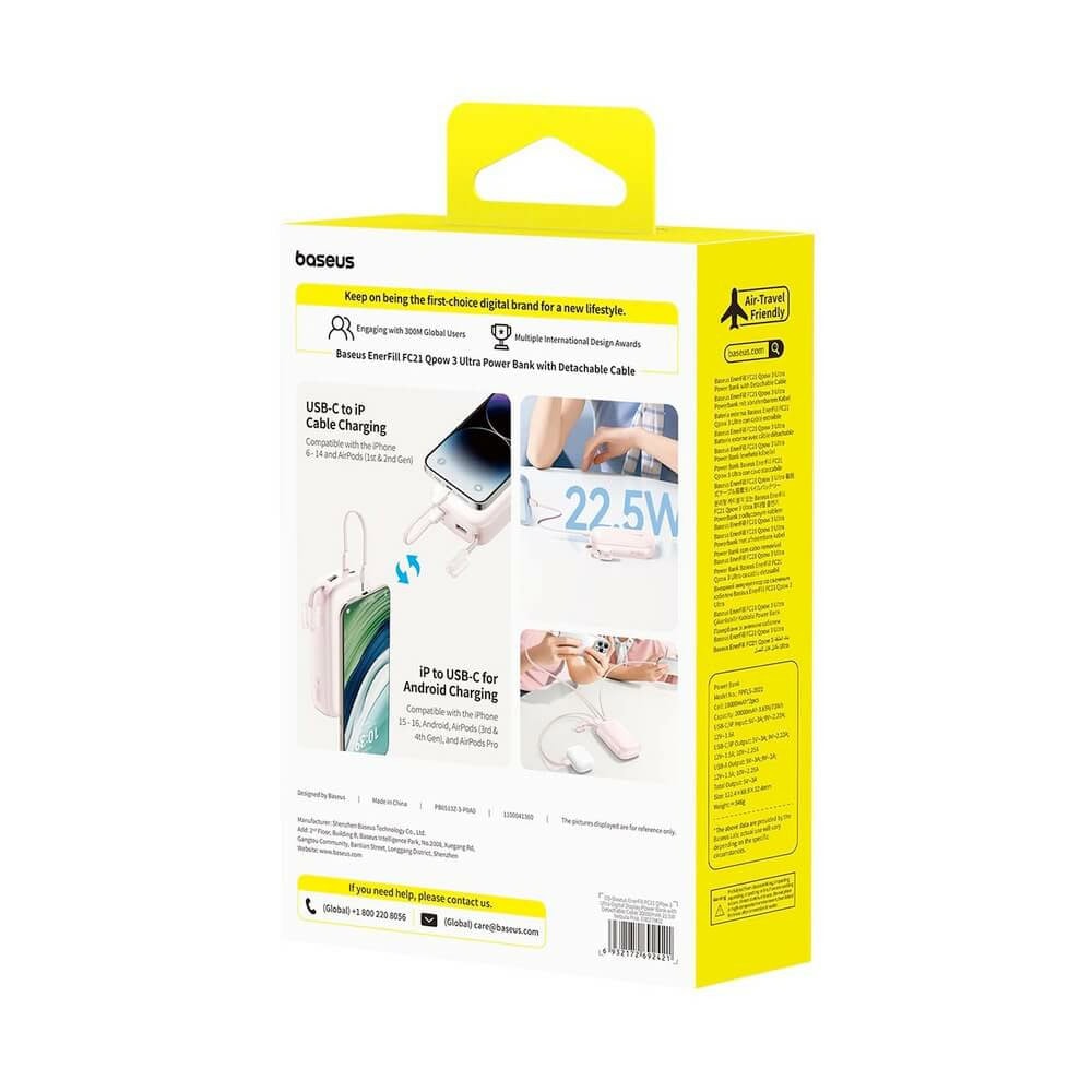baseus qpow3 ultra enerfill power bank розова