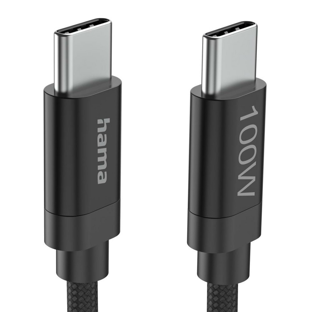 кабел hama fabric usb-c m to usb-c m 100w 3m black