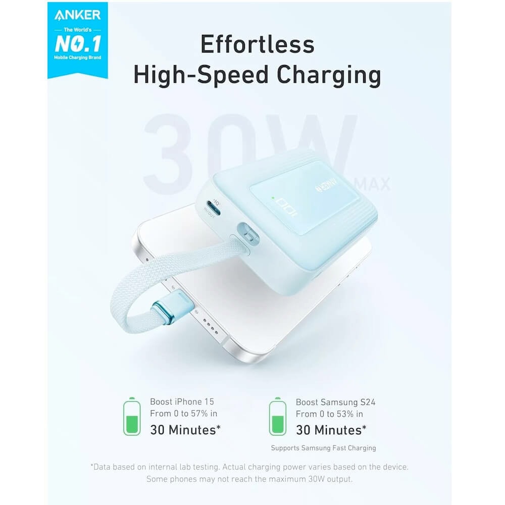 anker zolo power bank 30w 10000 mah светлосин