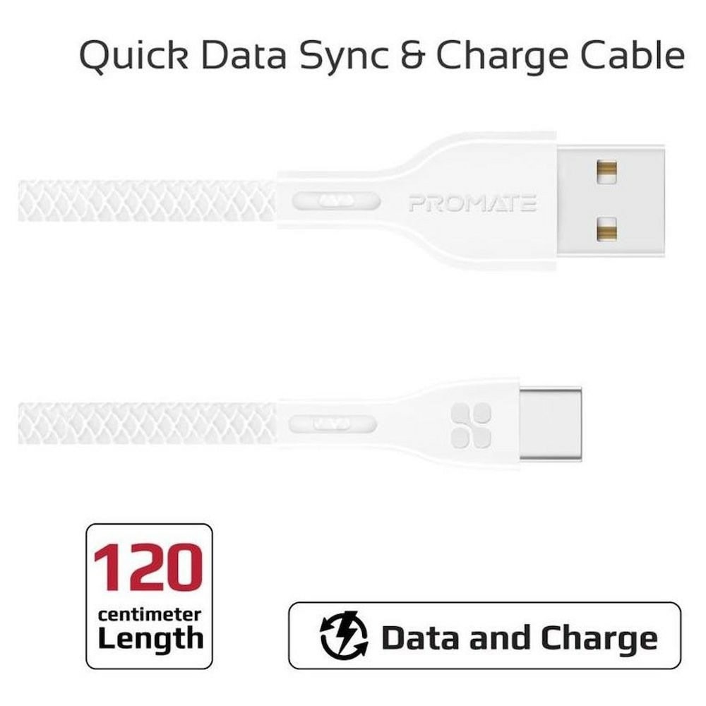 кабел promate usb a м to usb c м 1.2m white