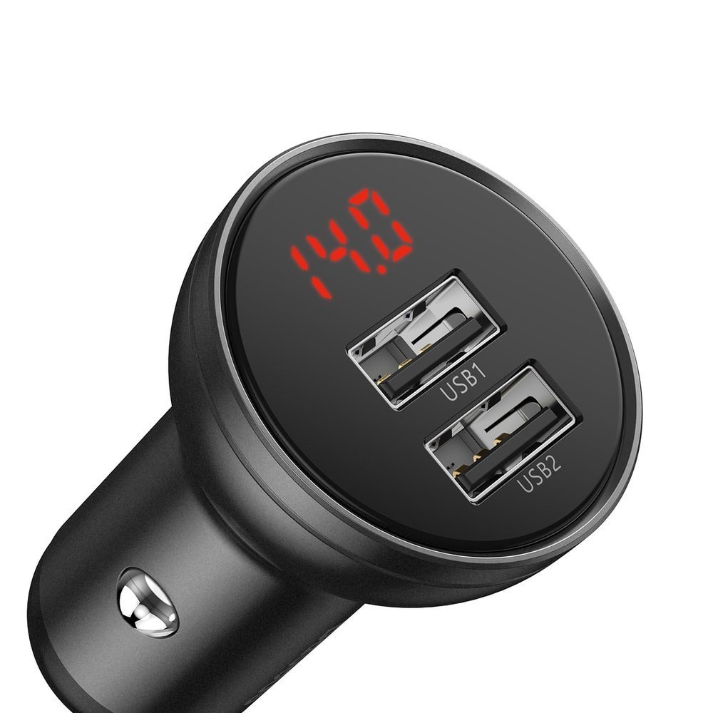 Baseus Digital Display Dual USB Car Charger 24W