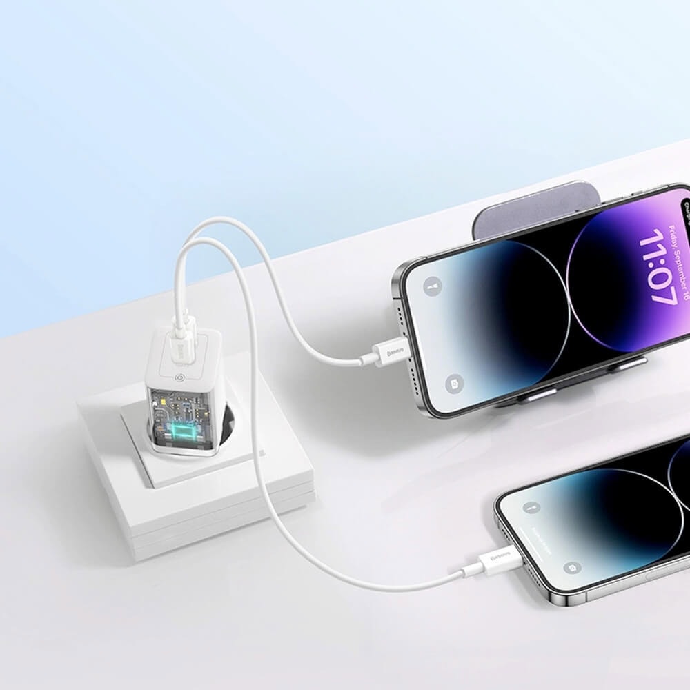 baseus gan5 pro fast dual usb-c 40w бял