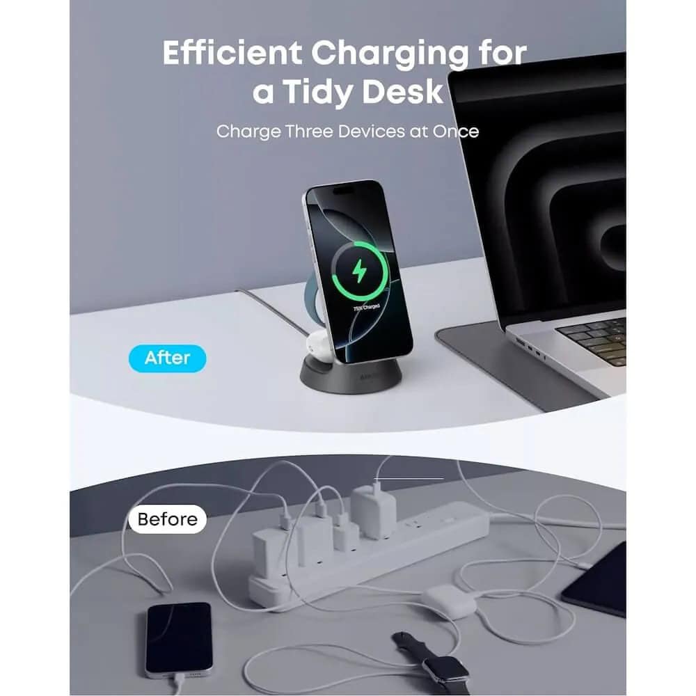 Anker MagGo 3-in-1 MagSafe Qi2 15W Black | JAR Computers Anker MagGo 3-in-1 MagSafe Qi2 15W Black