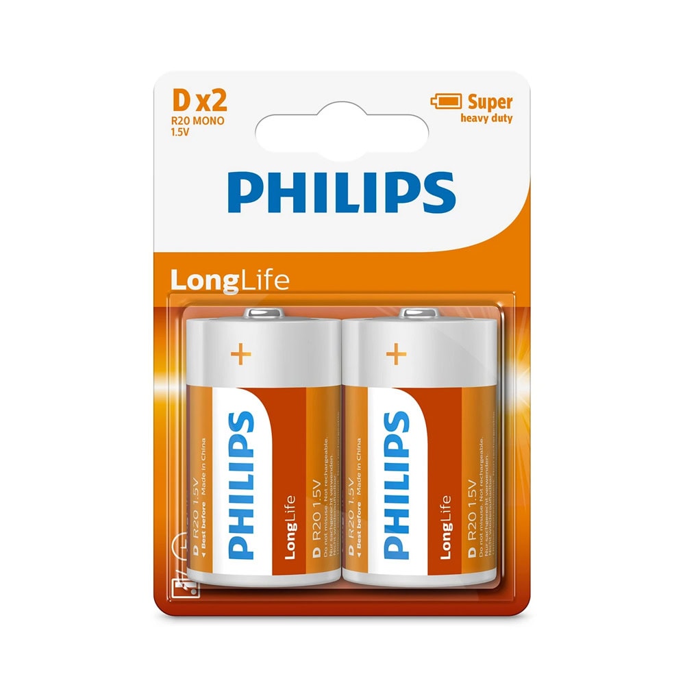 Батерии алкални Philips Longlife LR20(D), 1.5V | JAR Computers Батерии алкални Philips Longlife LR20(D), 1.5V