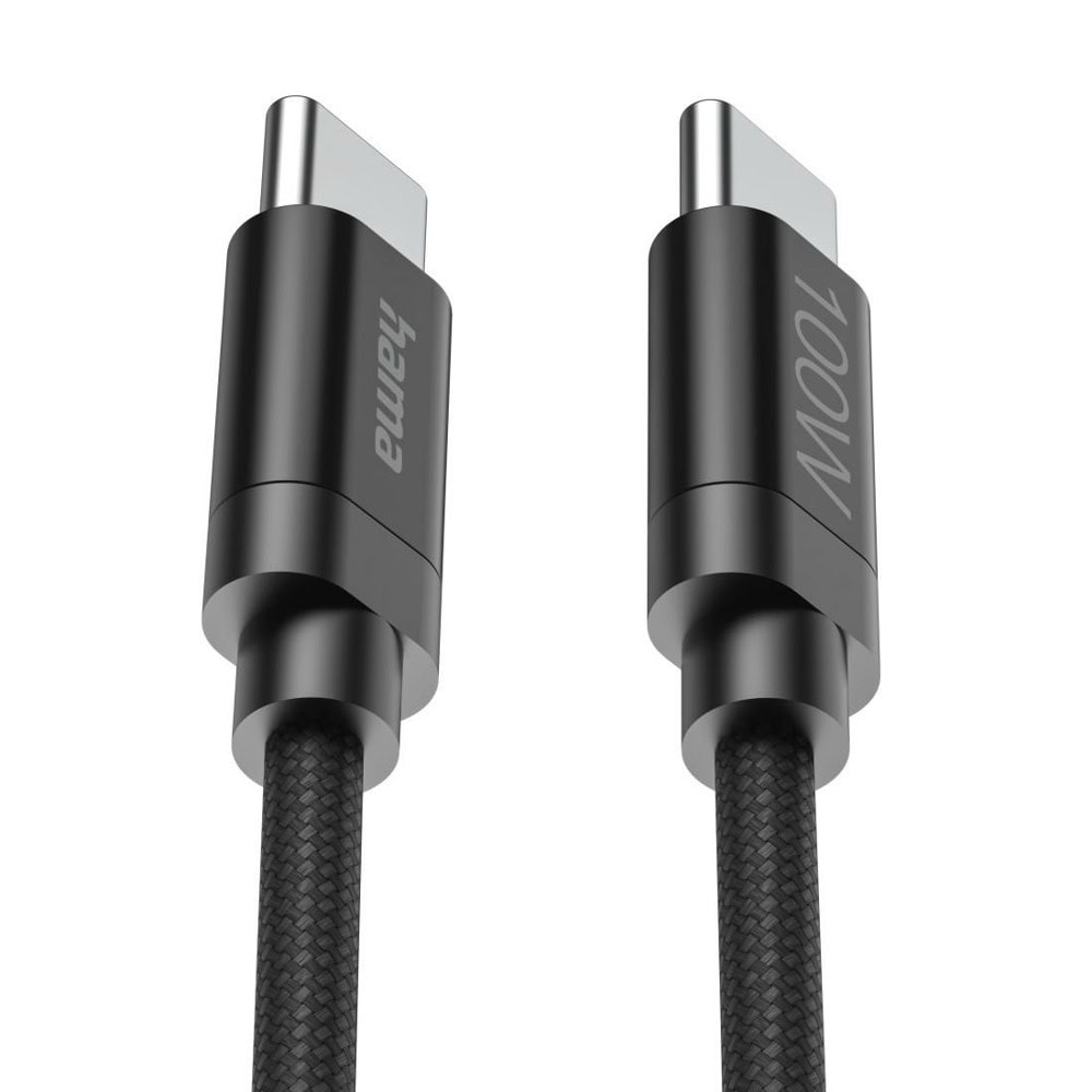 кабел hama fabric usb-c m to usb-c m 100w 3m black