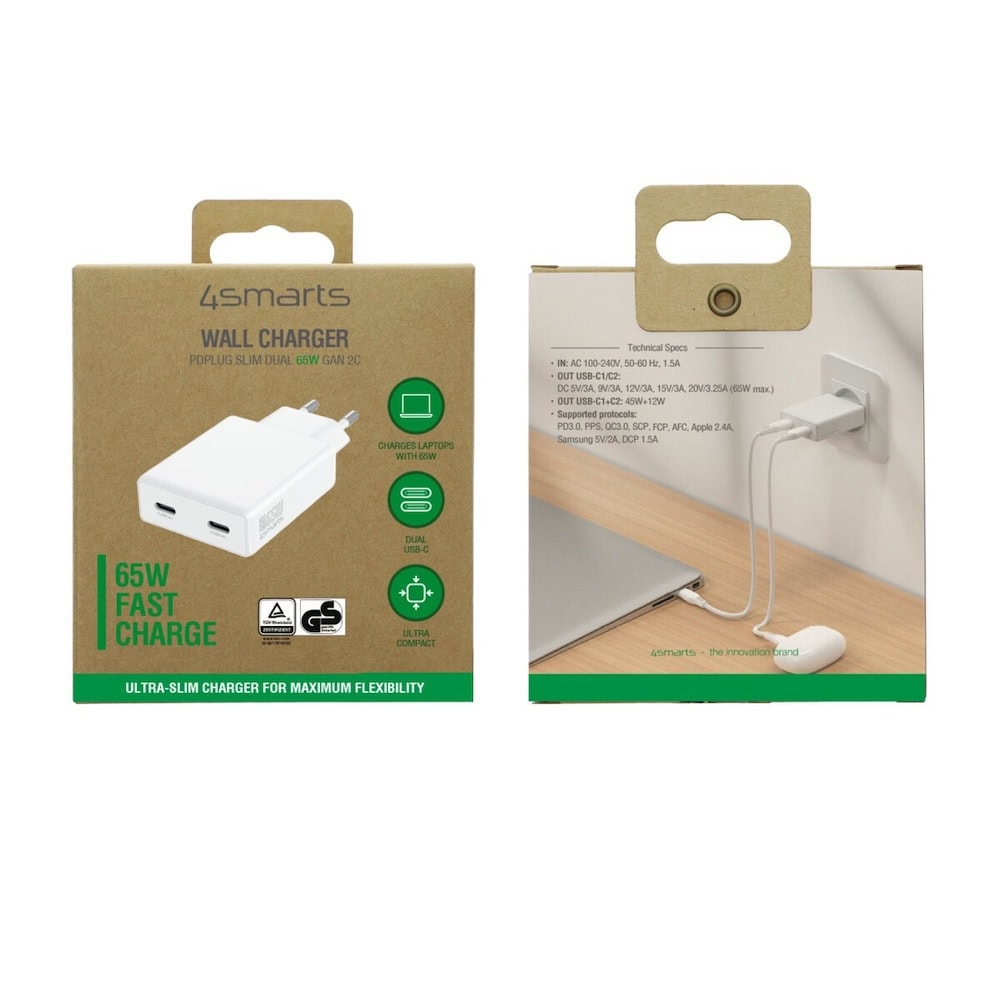 4smarts gan pdplug slim duos 65w бял