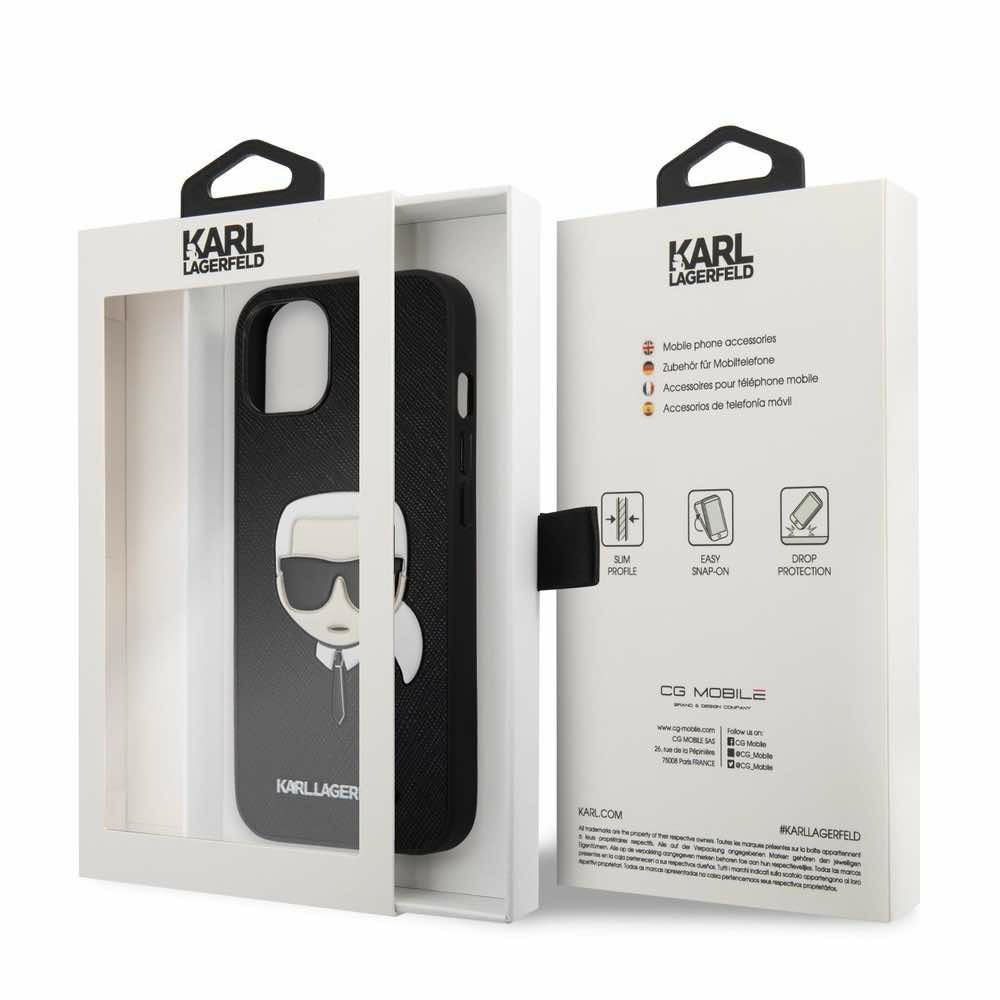 Saffiano Karl Head Leather за iPhone 13 черен