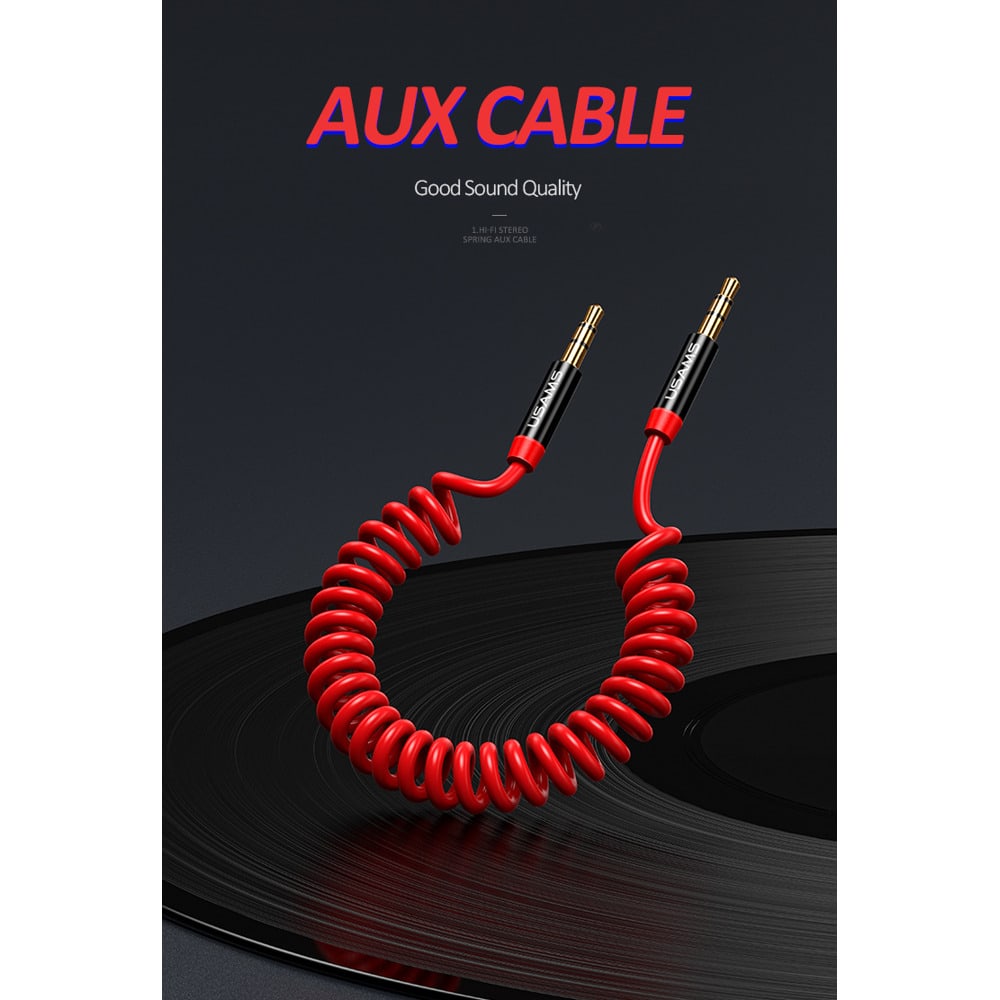 Кабел Usams Spring Audio Cable 1.2м, черен