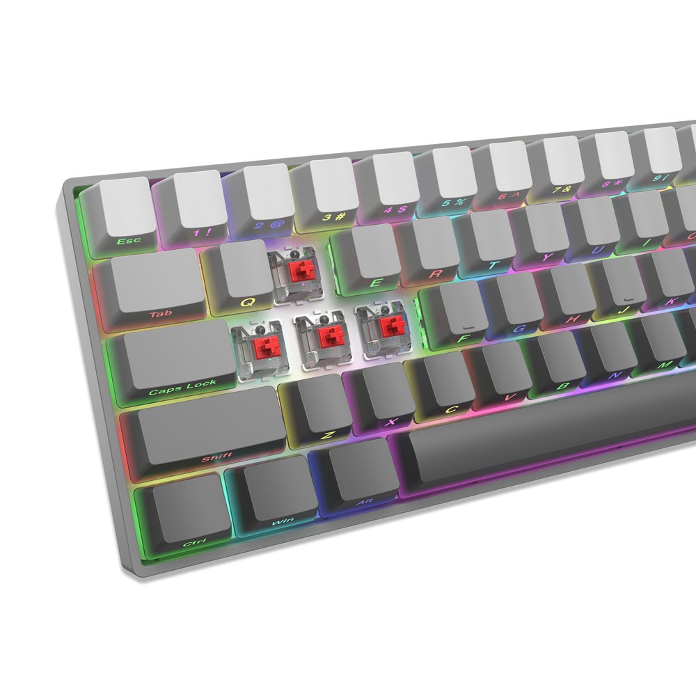 white shark nunchaku red switches grey