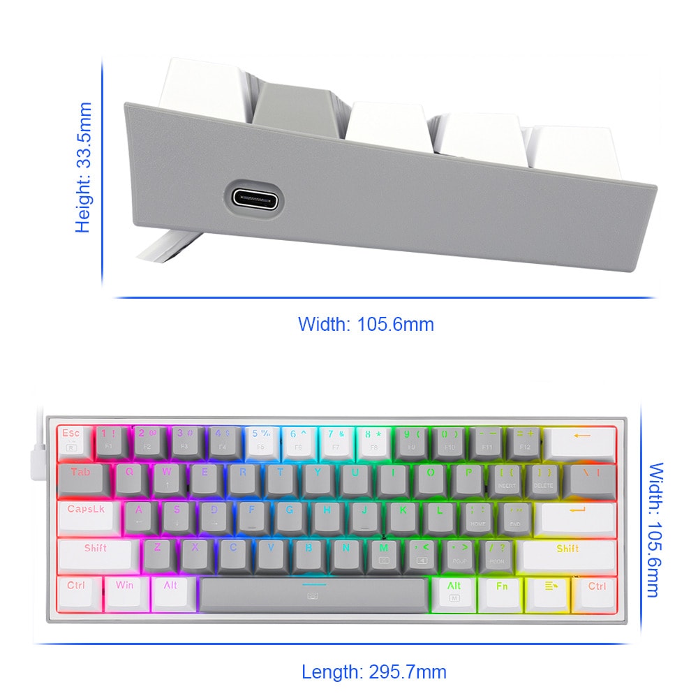 Клавиатура Redragon Fizz K617-RGB-GW_RD grey/white