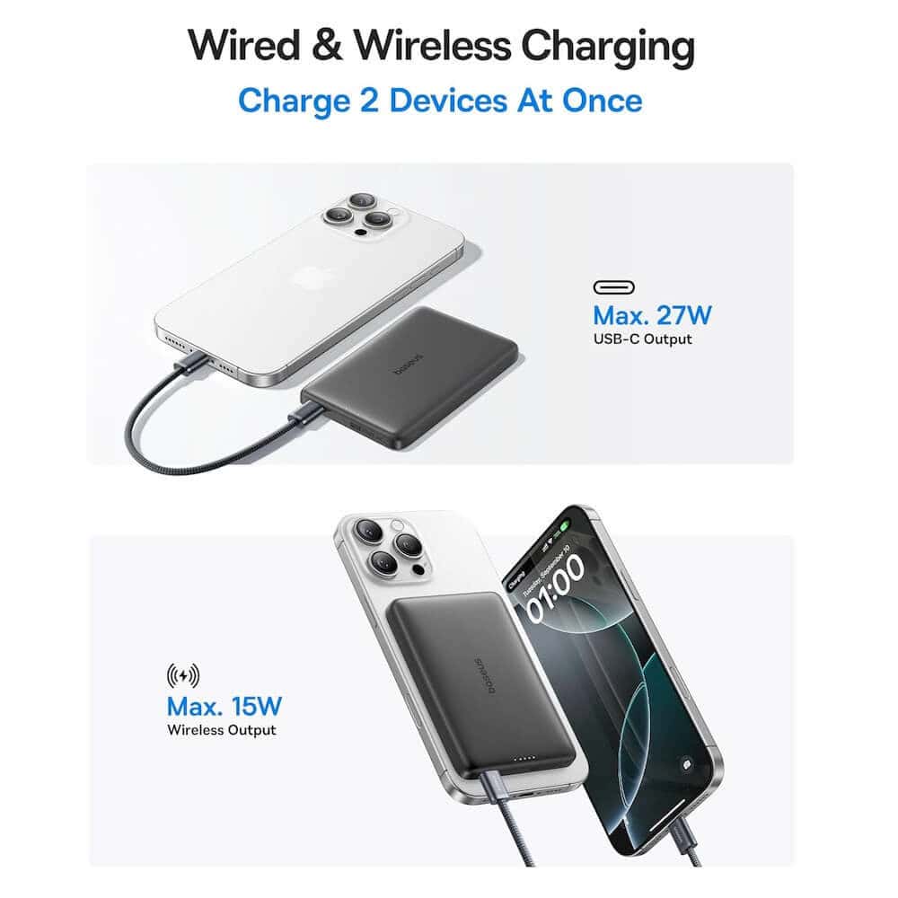 baseus picogo am41 qi2 power bank 10000mah черен