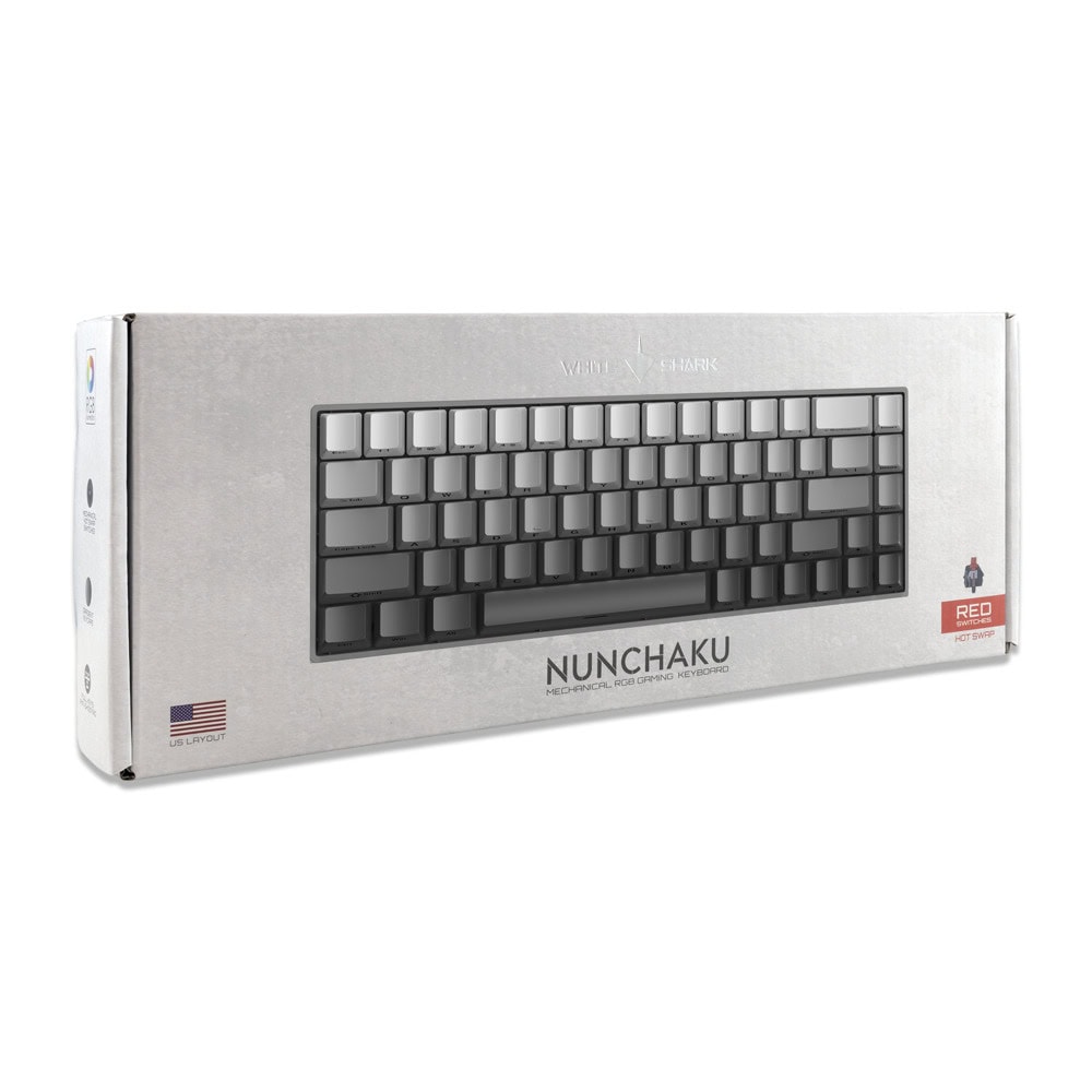white shark nunchaku red switches grey
