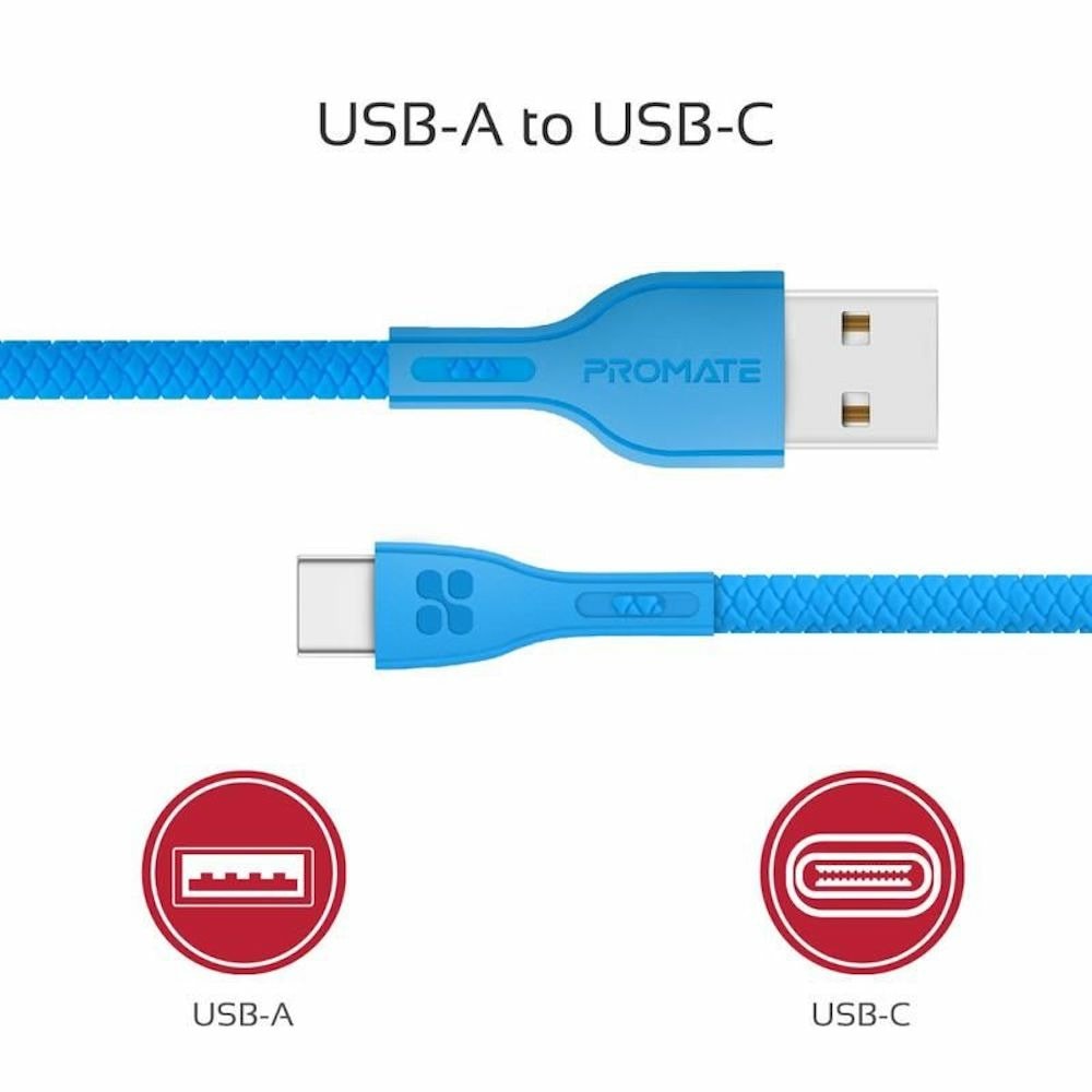 кабел promate usb a м to usb c м 1.2m white