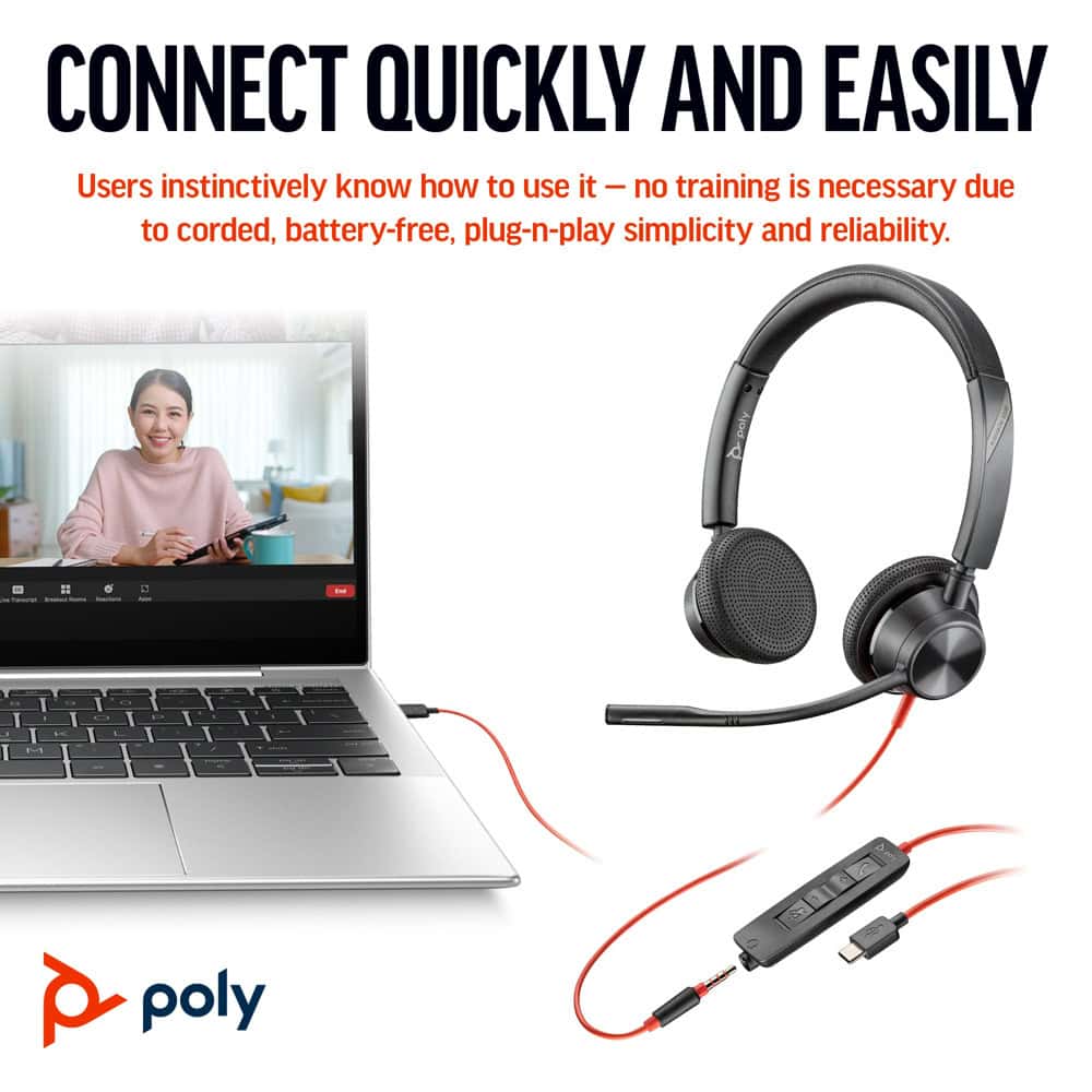 Poly Blackwire 3325 Stereo MS 8X222AA