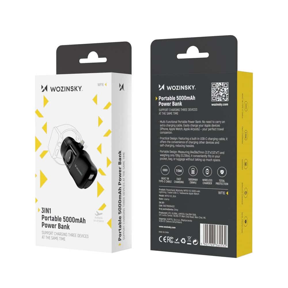 Wozinsky 3-in-1 Power Bank 5000mAh 15W черен | JAR Computers Wozinsky 3-in-1 Power Bank 5000mAh 15W черен