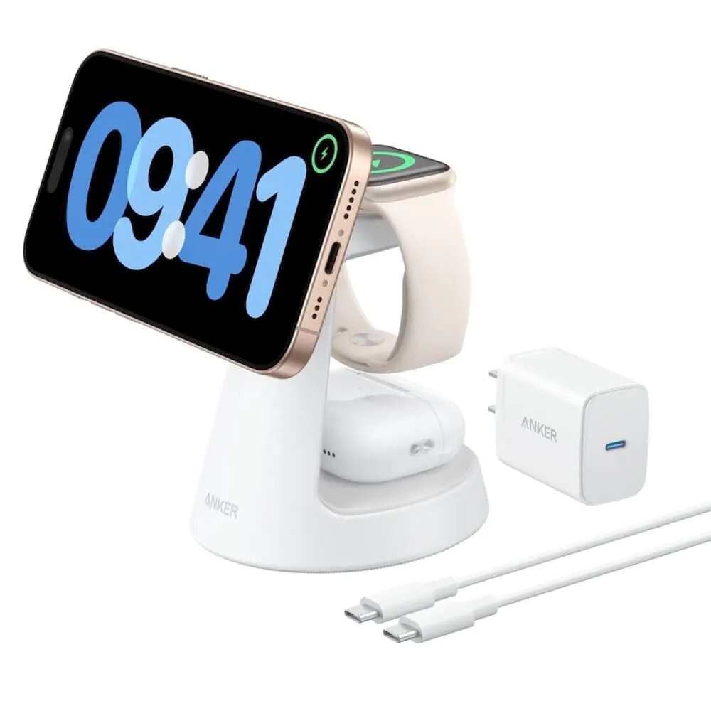 Anker MagGo 3-in-1 MagSafe Qi2 15W White | JAR Computers Anker MagGo 3-in-1 MagSafe Qi2 15W White