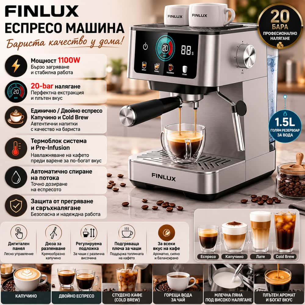 кафемашина еспресо finlux fem-1677cb | JAR Computers кафемашина еспресо finlux fem-1677cb