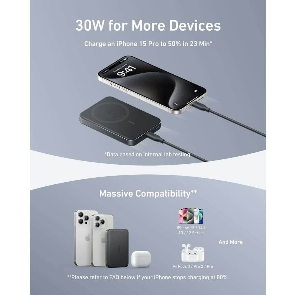 anker maggo qi2 wireless charging power bank черен