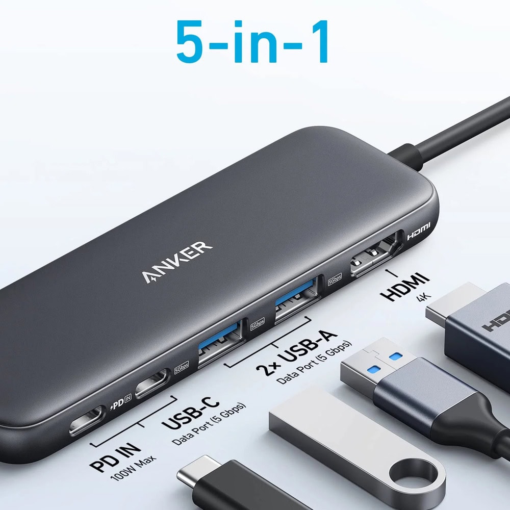 Anker 332 USB-C Hub (5-in-1) Black | JAR Computers Anker 332 USB-C Hub (5-in-1) Black
