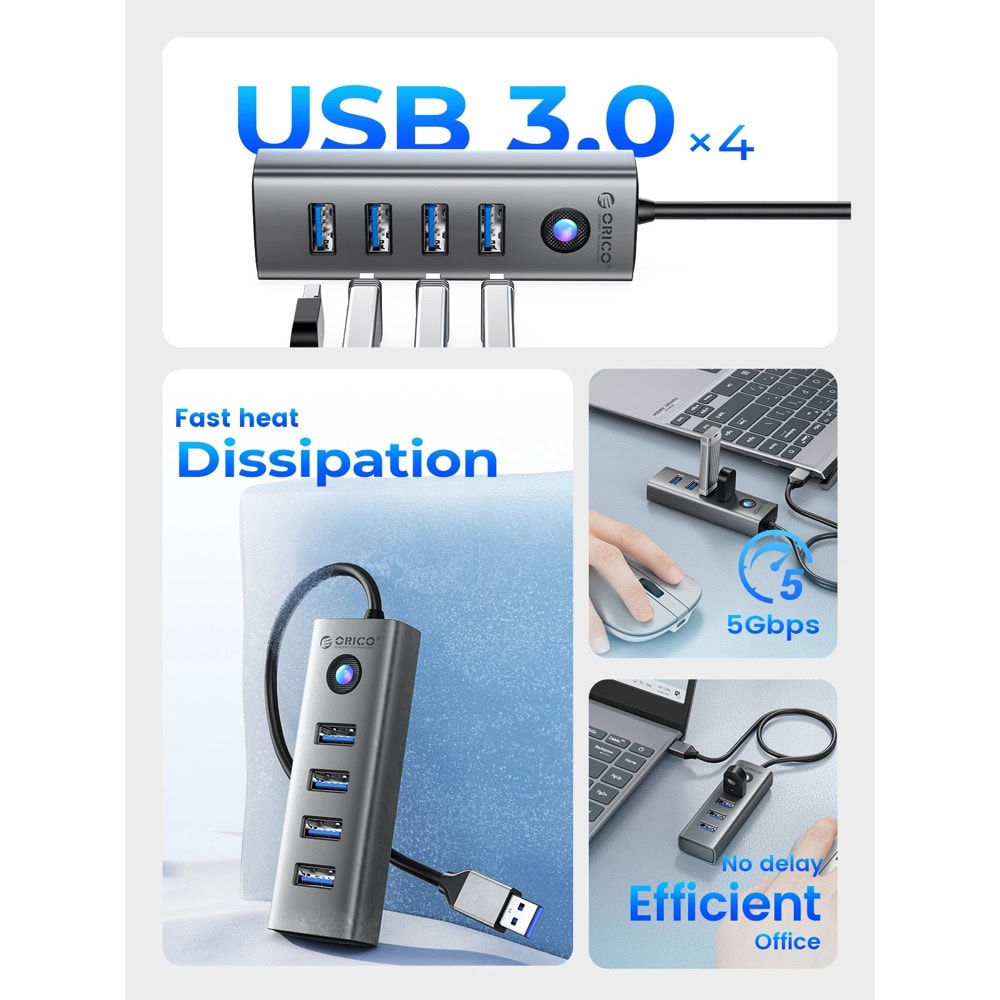USB хъб Orico PDD4U-U3-015-GY 4 порта