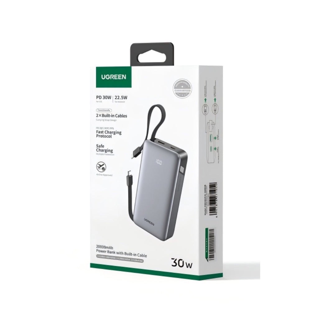 ugreen power bank with built-in usb-c cables черен
