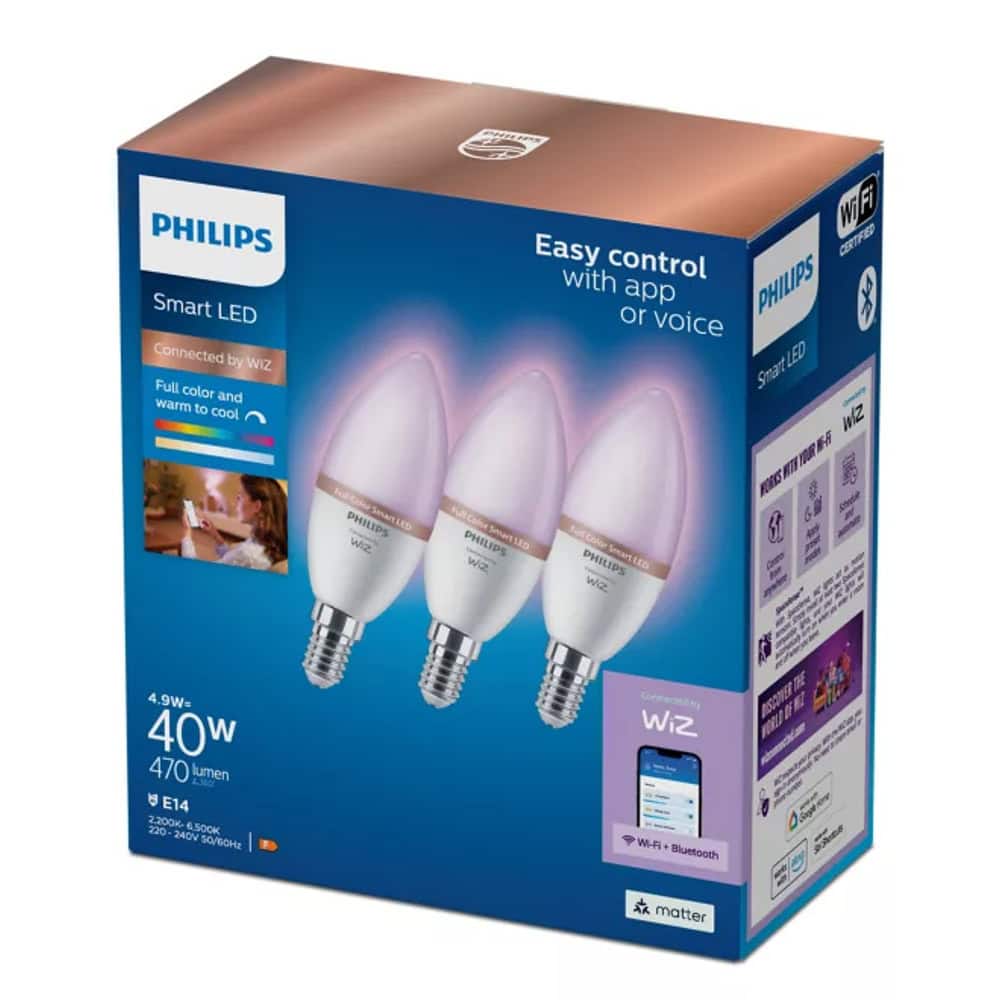 PHILIPS Smart bulbs set 3pcs 40 W C37 E14 Wiz app