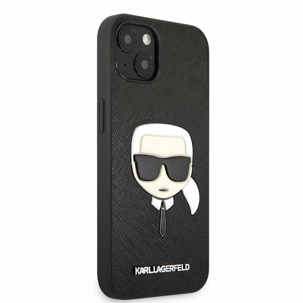 Saffiano Karl Head Leather за iPhone 13 черен