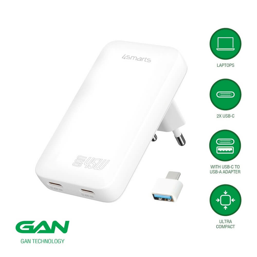 4Smarts GaN FlatPlug Slim Duos 45W White 542045