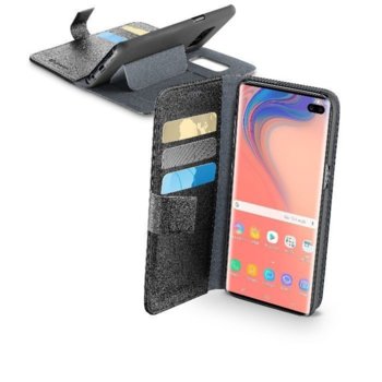 Калъф за Samsung Galaxy S10+, отваряем, Еко-кожа, Book Agenda, три малки и един голям джоб, предпазна система против размагнетизиране на карти карти, черен | JAR Computers Cellular Line Book Agenda за Samsung Galaxy S10+