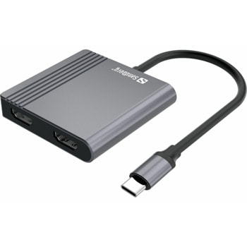 Докинг станция Sandberg SNB-136-44, от USB C към 1x USB C(PD), 1x USB A, 2x HDMI, сива | JAR Computers Sandberg SNB-136-44