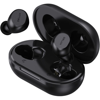 Слушалки Delux DT3 True Wireless, безжични, Bluetooth, микрофон, тип "тапи", до 6 часа време на работа, IPX5 защита, черни | JAR Computers Delux DT3 True Wireless