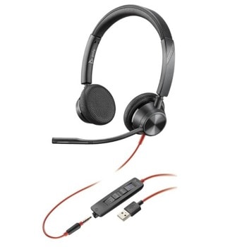 Слушалки Plantronics Blackwire 3325 USB-A BW3325-M (214016-01), USB А, AUX, шумопотискащ микрофон, гъвкаво рамо, технология SoundGuard, сертифицирани за Microsoft Teams, черни | JAR Computers Plantronics Blackwire 3325 BW3325-M USB-A 214016-0