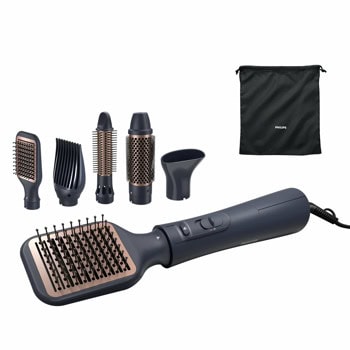 Четка за коса Philips Series 5000 BHA530/00, 1000W, за изправяне, 3 настройки за нагряване с 2 за скорост на вентилатора, 4x йонна технология, черна | JAR Computers Philips Series 5000 BHA530/00