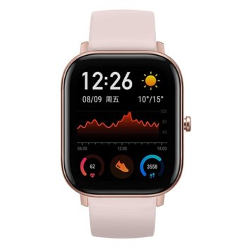 Смарт часовник Xiaomi Amazfit GTS - Rose Pink, 1.65" (4.19 cm) AMOLED дисплей, до 14 дни живот на батерията, 12 спортни режима, 3-осен геомагнитен сензор, розов | JAR Computers Xiaomi Amazfit GTS - Rose Pink
